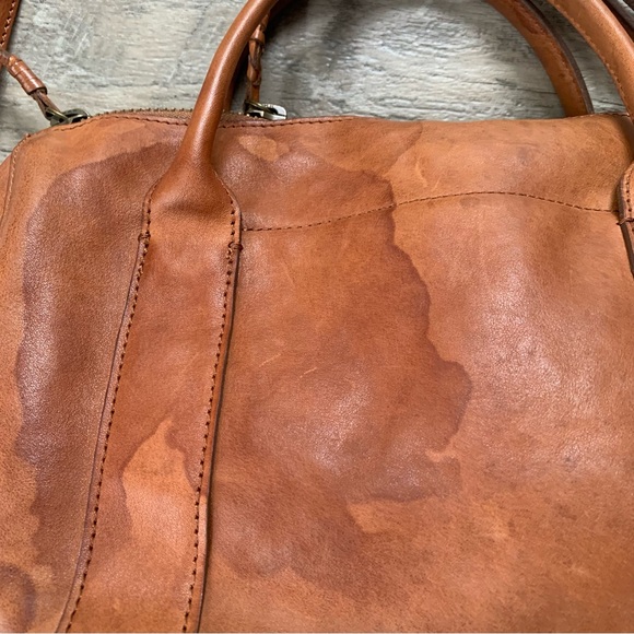Madewell Prague Satchel Leather Tan Crossbody Bag Water Stains - Picture 8 of 16